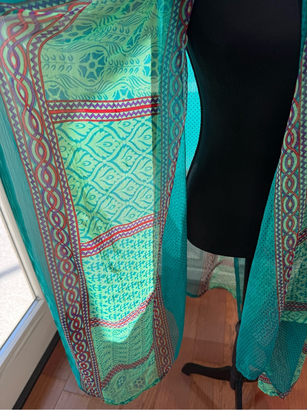 HUGE Scarf 3 X 7 Ft Lightweight Green Teal Patterned Scarf - Women Accessories - Picture 2 of 11